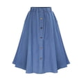 thumbnail image 1 of Women's A-Line High Waisted Button Front Drawstring Pleated Midi Skirt with Elastic Waist Knee Length, 1 of 4