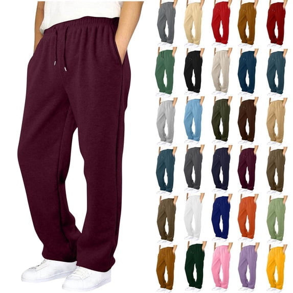 XRoczxe Boys' solid Fleece-Lined Straight-Leg Sweatpants with Elastic Waist and Side Pockets (Autumn/Winter)