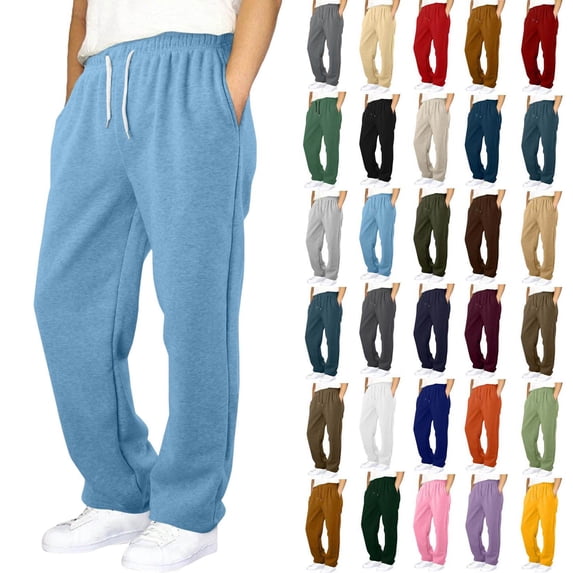 XRoczxe Boys' solid Fleece-Lined Straight-Leg Sweatpants with Elastic Waist and Side Pockets (Autumn/Winter)