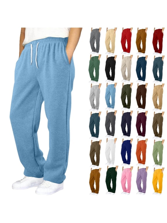 Boys' solid Fleece-Lined Straight-Leg Sweatpants with Elastic Waist and Side Pockets (Autumn/Winter)