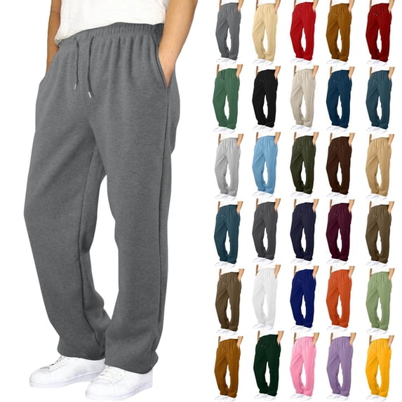 XRoczxe Boys' solid Fleece-Lined Straight-Leg Sweatpants with Elastic Waist and Side Pockets (Autumn/Winter)