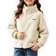 thumbnail image 1 of XRoczxe Girls Fleece Stand‑Collar Zip Up Jacket, Warm Casual Plush Kids Outer Coat Beige, 1 of 6