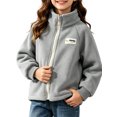 thumbnail image 1 of XRoczxe Girls Fleece Stand‑Collar Zip Up Jacket, Warm Casual Plush Kids Outer Coat Gray, 1 of 6