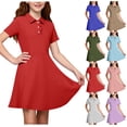 thumbnail image 1 of XRoczxe Girls Short Sleeve Polo Collar Swing Dress Ruffled Button Front Casual School Uniform Dress with Side Pockets Multiple Solid Colors Red, 1 of 9