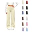 thumbnail image 1 of XRoczxe Girls Solid‑Color Wide‑Leg Casual Pants, Elastic Waist Lightweight Straight‑Leg Sports Trousers For Autumn Daily Outfit|Army Green, 1 of 9