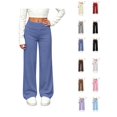 thumbnail image 1 of XRoczxe Girls Solid‑Color Wide‑Leg Casual Pants, Elastic Waist Lightweight Straight‑Leg Sports Trousers For Autumn Daily Outfit|Drak Blue, 1 of 9