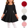 thumbnail image 1 of XRoczxe Girls Square Neck Dress, Long Sleeve A-Line Swing Dress, Soft Cotton Blend Casual Party School Uniform Tunic for Kids, 1 of 6