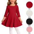 thumbnail image 1 of XRoczxe Girls Square Neck Dress, Long Sleeve A-Line Swing Dress, Soft Cotton Blend Casual Party School Uniform Tunic for Kids, 1 of 6
