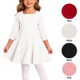 thumbnail image 1 of XRoczxe Girls Square Neck Dress, Long Sleeve A-Line Swing Dress, Soft Cotton Blend Casual Party School Uniform Tunic for Kids, 1 of 6