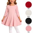 thumbnail image 1 of XRoczxe Girls Square Neck Dress, Long Sleeve A-Line Swing Dress, Soft Cotton Blend Casual Party School Uniform Tunic for Kids, 1 of 6