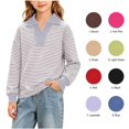 thumbnail image 1 of XRoczxe Girls Striped Rugby Shirt, Long Sleeve Color Block Polo Top with Contrast Collar, Casual Cotton Blend Pullover Sweatshirt for School & Play, 1 of 7