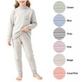 thumbnail image 1 of XRoczxe Kids Thermal Underwear Set, Boys Girls Striped Base Layer Pajamas, Soft Warm Long Sleeve Top & Pants for Winter Sleepwear, 1 of 6