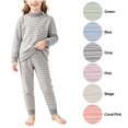 thumbnail image 1 of XRoczxe Kids Thermal Underwear Set, Boys Girls Striped Base Layer Pajamas, Soft Warm Long Sleeve Top & Pants for Winter Sleepwear, 1 of 6