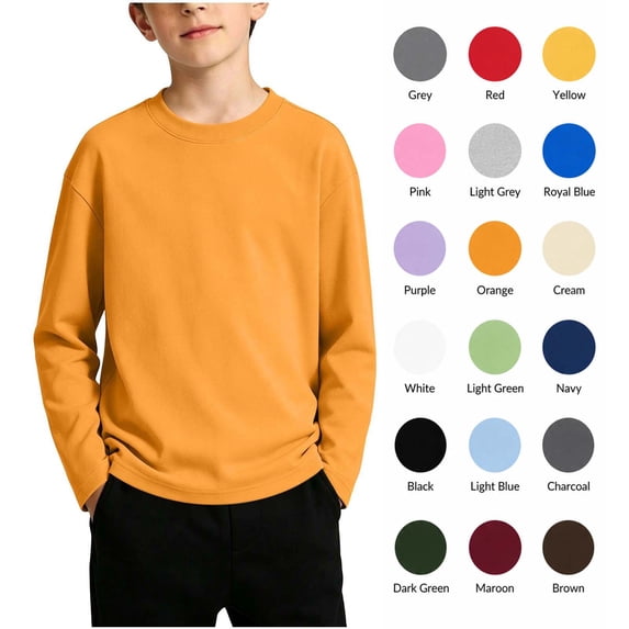 XRoczxe Kids Unisex Crewneck Sweatshirt, Soft Cotton Blend Long Sleeve Pullover Top, Casual Basic Fleece Jumper for School & Play, Available in Multiple Solid Colors for Boys and Girls
