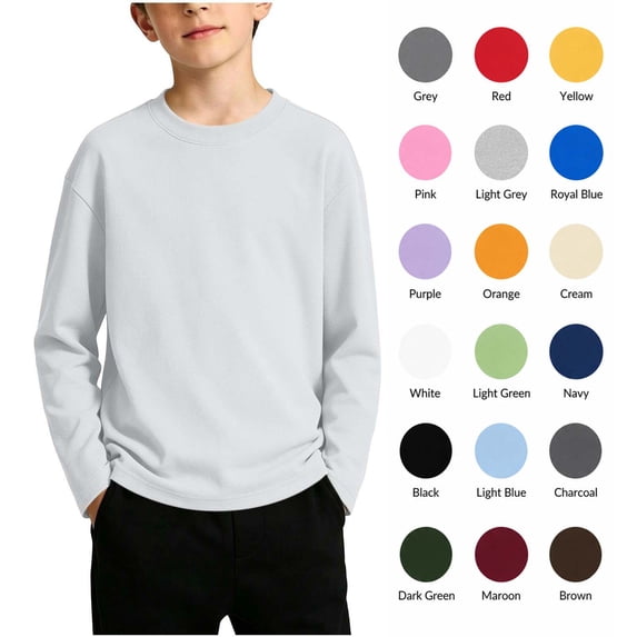 XRoczxe Kids Unisex Crewneck Sweatshirt, Soft Cotton Blend Long Sleeve Pullover Top, Casual Basic Fleece Jumper for School & Play, Available in Multiple Solid Colors for Boys and Girls