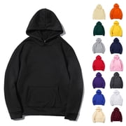 XRoczxe Men Solid Color Pullover Hoodie, Casual Long Sleeve Loose Fit Sweatshirt With Front Kangaroo Pocket