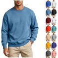 thumbnail image 1 of XRoczxe Men Solid Crew Neck Sweatshirt Oversized Drop Shoulder Long Sleeve Fleece Pullover Casual Basic Plain Sweat Top Multiple All-match Solid Colors Light Blue, 1 of 6
