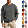 thumbnail image 1 of XRoczxe Men Solid Crew Neck Sweatshirt Oversized Drop Shoulder Long Sleeve Fleece Pullover Casual Basic Plain Sweat Top Multiple All-match Solid Colors Dark Gray, 1 of 6