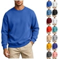 thumbnail image 1 of XRoczxe Men Solid Crew Neck Sweatshirt Oversized Drop Shoulder Long Sleeve Fleece Pullover Casual Basic Plain Sweat Top Multiple All-match Solid Colors Blue, 1 of 5