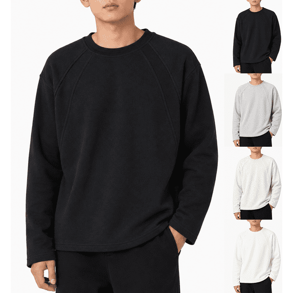 XRoczxe Men's Crewneck Sweatshirt with Raglan Sleeves, Soft Cotton Blend Pullover Top for Casual Daily Wear, Lightweight Long Sleeve Shirt in Solid Colors for Fall and Winter Layering