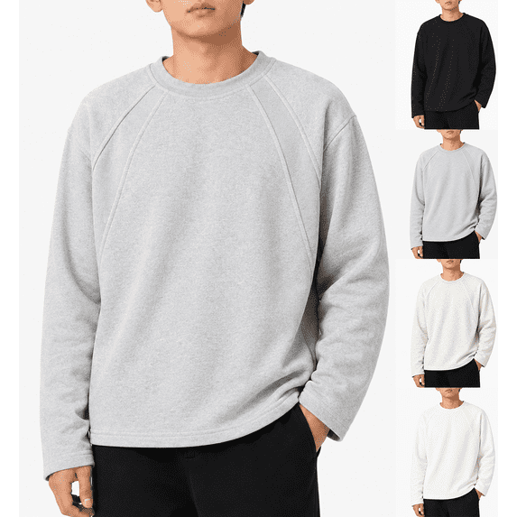 XRoczxe Men's Crewneck Sweatshirt with Raglan Sleeves, Soft Cotton Blend Pullover Top for Casual Daily Wear, Lightweight Long Sleeve Shirt in Solid Colors for Fall and Winter Layering
