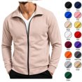 thumbnail image 1 of XRoczxe Men's Full Zip Up Track Jacket, Stand Collar Solid Color Sweatshirt, Casual Long Sleeve Lightweight Coat with Pockets for Spring Fall Daily Wear, 1 of 7
