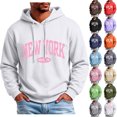thumbnail image 1 of XRoczxe Men's Graphic Print Pullover Hoodie, New York Letter Design Sweatshirt, Casual Long Sleeve Hooded Top with Pocket for Fall Winter Daily Wear, 1 of 5