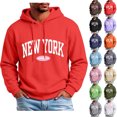 thumbnail image 1 of XRoczxe Men's Graphic Print Pullover Hoodie, New York Letter Design Sweatshirt, Casual Long Sleeve Hooded Top with Pocket for Fall Winter Daily Wear, 1 of 5