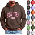 thumbnail image 1 of XRoczxe Men's Graphic Print Pullover Hoodie, New York Letter Design Sweatshirt, Casual Long Sleeve Hooded Top with Pocket for Fall Winter Daily Wear, 1 of 5