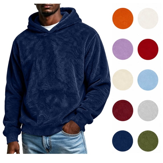 XRoczxe Men's Plush Fleece Pullover Hoodie, Soft Sherpa Lined Sweatshirt with Kangaroo Pocket, Cozy Long Sleeve Casual Top for Fall Winter Loungewear in Solid Colors