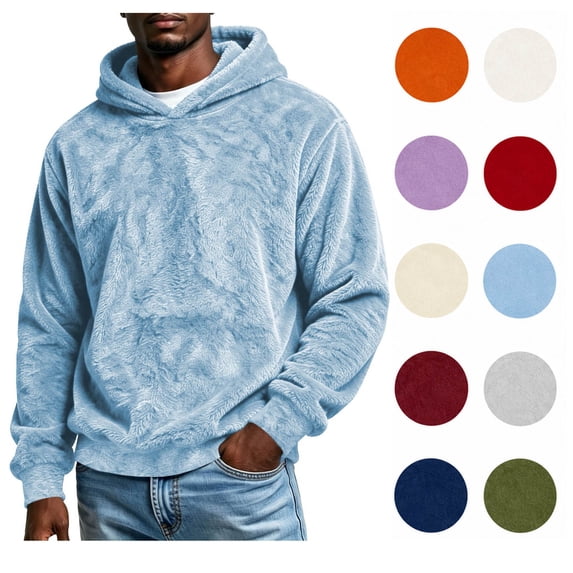 XRoczxe Men's Plush Fleece Pullover Hoodie, Soft Sherpa Lined Sweatshirt with Kangaroo Pocket, Cozy Long Sleeve Casual Top for Fall Winter Loungewear in Solid Colors