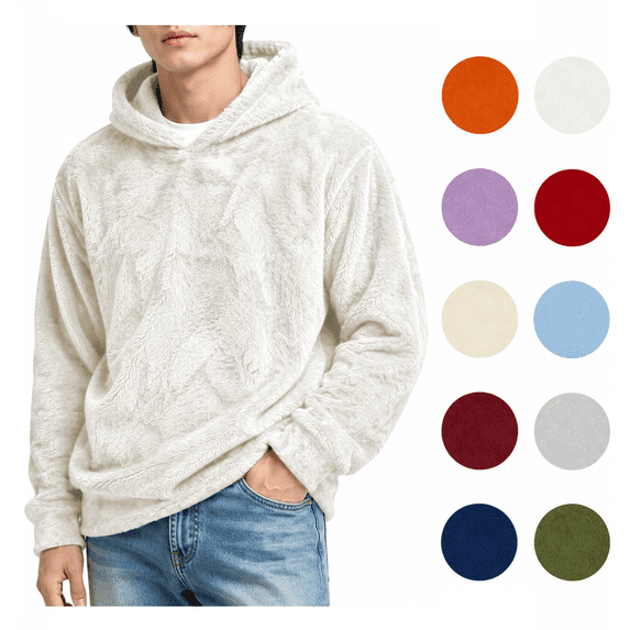 XRoczxe Men's Plush Fleece Pullover Hoodie, Soft Sherpa Lined Sweatshirt with Kangaroo Pocket, Cozy Long Sleeve Casual Top for Fall Winter Loungewear in Solid Colors