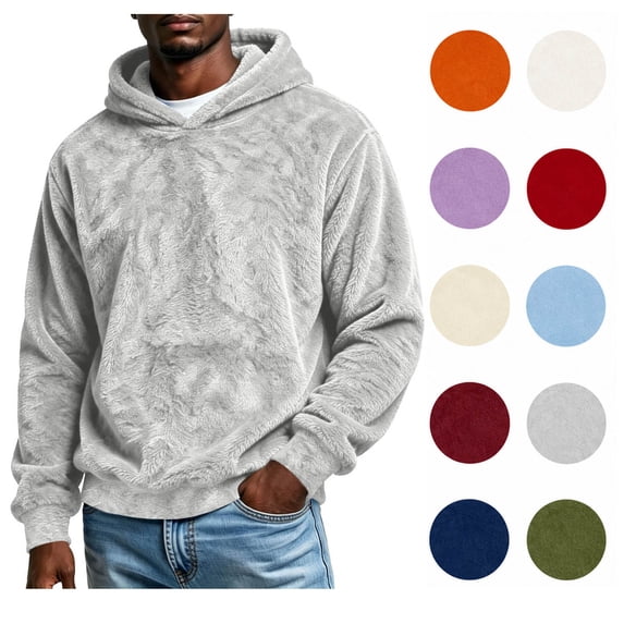 XRoczxe Men's Plush Fleece Pullover Hoodie, Soft Sherpa Lined Sweatshirt with Kangaroo Pocket, Cozy Long Sleeve Casual Top for Fall Winter Loungewear in Solid Colors