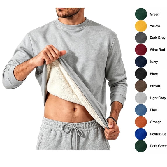 XRoczxe Men's Thermal Fleece Lined Sweatshirt, Warm Sherpa Pullover Crewneck Sweater, Soft Winter Long Sleeve Top for Casual Daily Wear & Layering