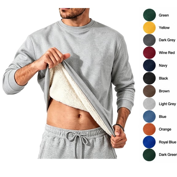 XRoczxe Men's Thermal Fleece Lined Sweatshirt, Warm Sherpa Pullover Crewneck Sweater, Soft Winter Long Sleeve Top for Casual Daily Wear & Layering