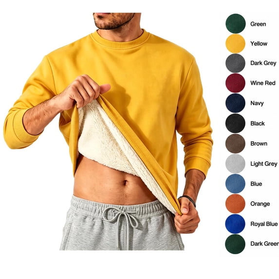 XRoczxe Men's Thermal Fleece Lined Sweatshirt, Warm Sherpa Pullover Crewneck Sweater, Soft Winter Long Sleeve Top for Casual Daily Wear & Layering