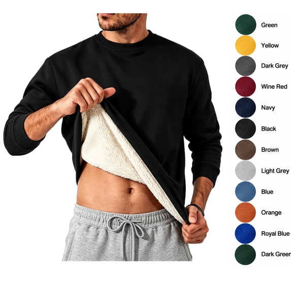 XRoczxe Men's Thermal Fleece Lined Sweatshirt, Warm Sherpa Pullover Crewneck Sweater, Soft Winter Long Sleeve Top for Casual Daily Wear & Layering