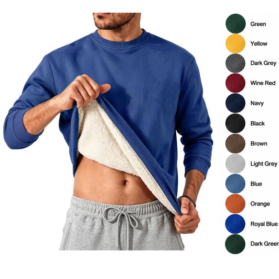 XRoczxe Men's Thermal Fleece Lined Sweatshirt, Warm Sherpa Pullover Crewneck Sweater, Soft Winter Long Sleeve Top for Casual Daily Wear & Layering