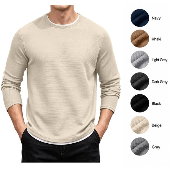 XRoczxe Men's Thermal Waffle Knit Long Sleeve T-Shirt, Crew Neck Slim Fit Textured Henley Top, Casual Basic Undershirt for Fall Winter Layering
