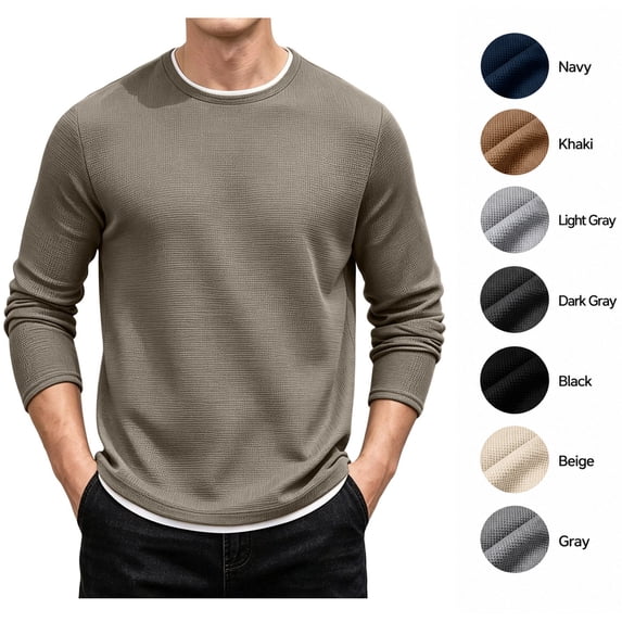 XRoczxe Men's Thermal Waffle Knit Long Sleeve T-Shirt, Crew Neck Slim Fit Textured Henley Top, Casual Basic Undershirt for Fall Winter Layering