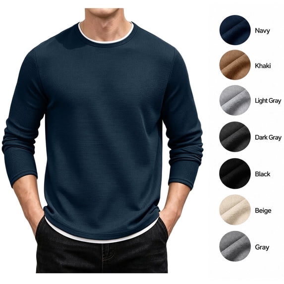XRoczxe Men's Thermal Waffle Knit Long Sleeve T-Shirt, Crew Neck Slim Fit Textured Henley Top, Casual Basic Undershirt for Fall Winter Layering