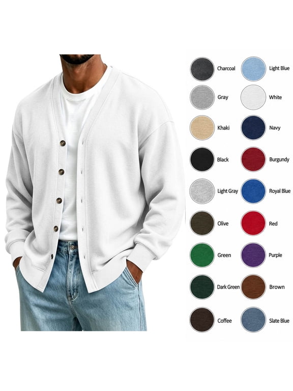 Men's V Neck Button Down Cardigan Sweater, Long Sleeve Soft Knit Open Front Jacket, Casual Lightweight Pullover for Fall Winter Daily Wear