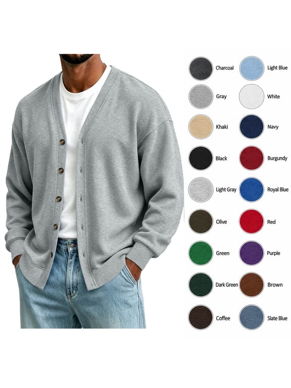 Men's V Neck Button Down Cardigan Sweater, Long Sleeve Soft Knit Open Front Jacket, Casual Lightweight Pullover for Fall Winter Daily Wear
