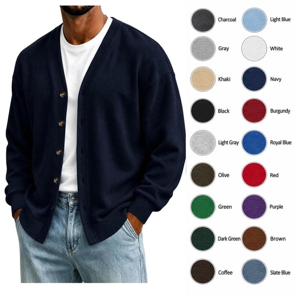 XRoczxe Men's V Neck Button Down Cardigan Sweater, Long Sleeve Soft Knit Open Front Jacket, Casual Lightweight Pullover for Fall Winter Daily Wear