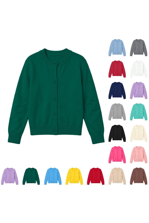 Unisex Kids Button Front Knit Cardigan Soft Gentle Fabric Multi Dopamine Color All-Match Outer & Inner Layer Basic Sweater