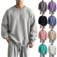 thumbnail image 1 of XRoczxe Unisex Solid Crew Neck Sweatshirt Oversized Drop Shoulder Long Sleeve Pullover Casual Fleece Basic Sweat Top Neutral Couple Matching Outfit Multiple Plain Colors Black Gray, 1 of 7