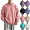 thumbnail image 1 of XRoczxe Unisex Solid Crew Neck Sweatshirt Oversized Drop Shoulder Long Sleeve Pullover Casual Fleece Basic Sweat Top Neutral Couple Matching Outfit Multiple Plain Colors Pink, 1 of 7