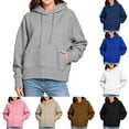 thumbnail image 1 of XRoczxe Women Classic Cropped Hooded Pullover Sweatshirt Drawstring Hood With Kangaroo Pocket Wrinkle Resistant Soft Casual Basic Top Assorted Solid Colors, 1 of 5