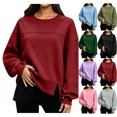 thumbnail image 1 of XRoczxe Women Crew Neck Oversized Sweatshirt Long Sleeve Raglan Top Side Split Hem Wrinkle Resistant Soft Casual Layering Pullover Multiple Fresh Solid Colors, 1 of 7
