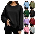 thumbnail image 1 of XRoczxe Women Crew Neck Oversized Sweatshirt Long Sleeve Raglan Top Side Split Hem Wrinkle Resistant Soft Casual Layering Pullover Multiple Fresh Solid Colors, 1 of 7